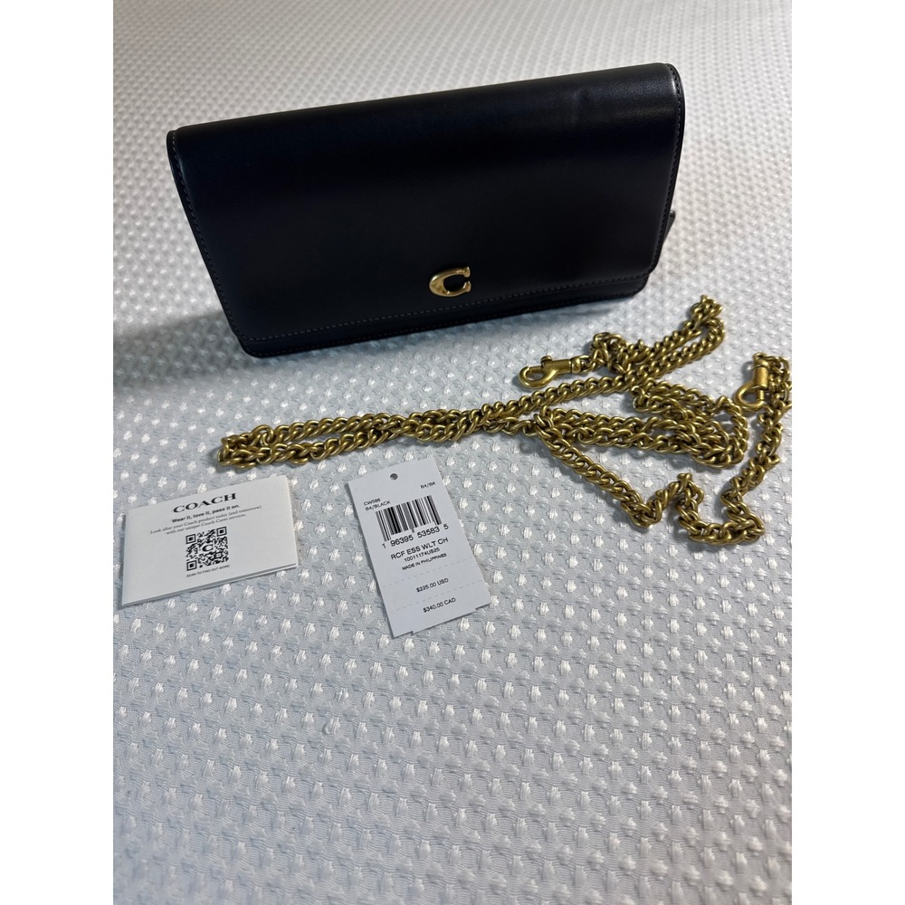 Coach Evie Long Wallet With Chain Black NWT 0002